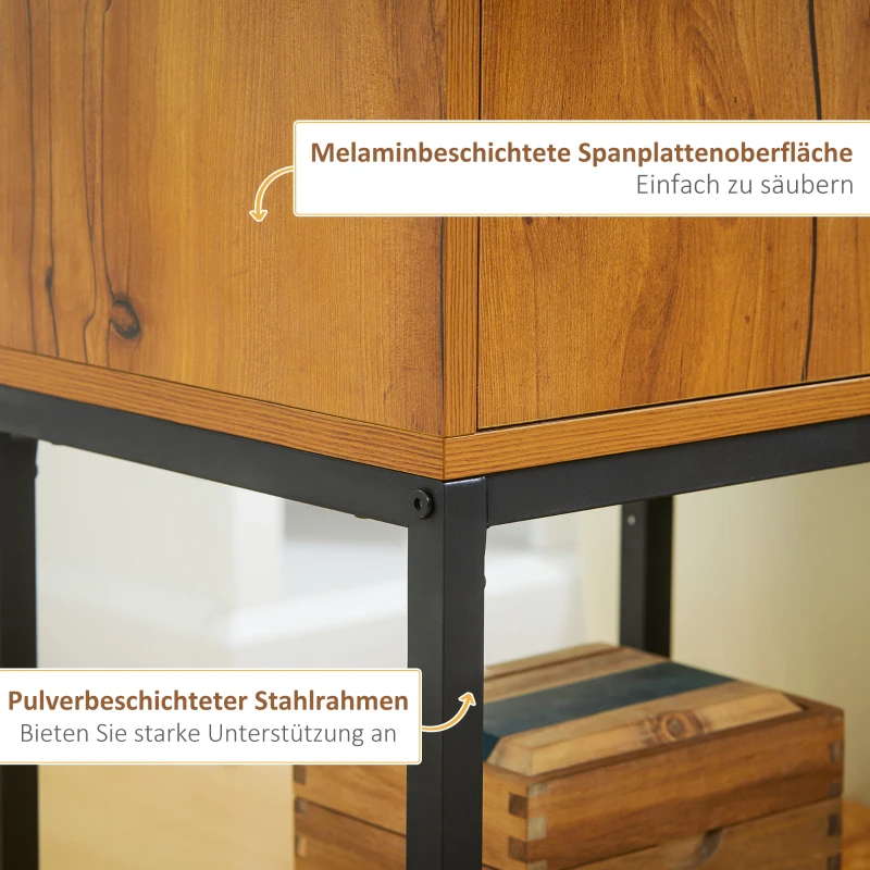 HOMCOM Consoletafel in industrieel design, bijzettafel, dressoir, 1 kast, bruin+zwart
