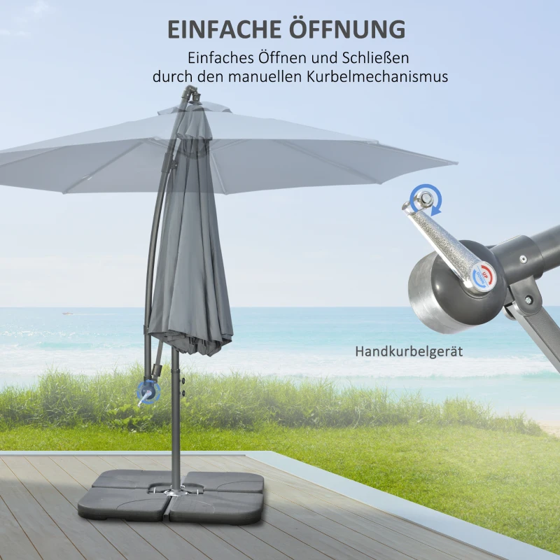 Outsunny Ampelscherm Parasol Tuinscherm, inclusief kruisvoet, weerbestendig, 292 cm x 292 cm x 247 cm, Grijs