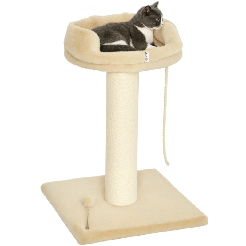 PawHut Krabpaal Kattenboom Kattenbed, 1 kattenbed, inclusief kattenspeelgoed, 55 cm x 55 cm x 83 cm, Beige(m-11)