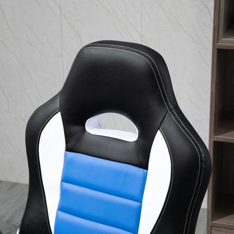 HOMCOM Racing Gaming Chair PU Leather Office Chair Executive Computer Desk Chair with Adjustable Height, Flip Up Armrest, Swivel Wheels, Blue