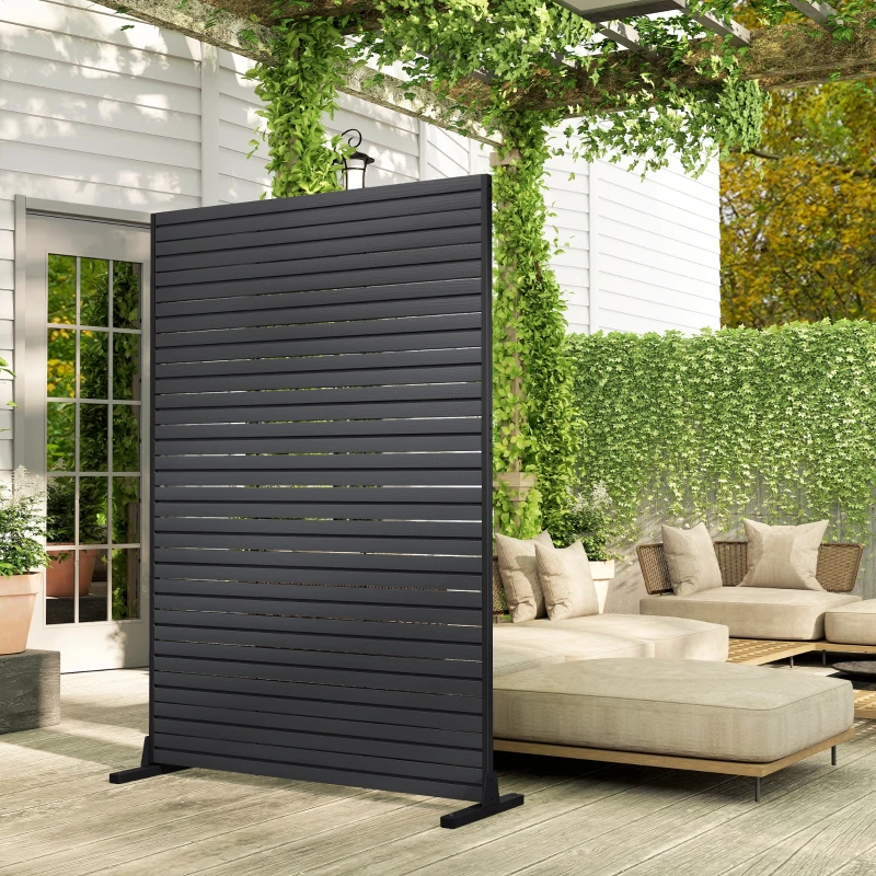 Outsunny Écran de Confidentialité, Panneau Décoratif HDPE avec Support et 6 Panneaux, Noir, 120 x 174 cm