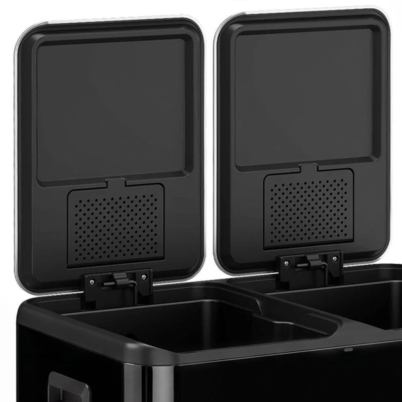 HOMCOM 2 x 30L Double Kitchen Bin, Stainless Steel Pedal Rubbish Bin with Dual Compartments, Soft Close Lids, High Gloss Black