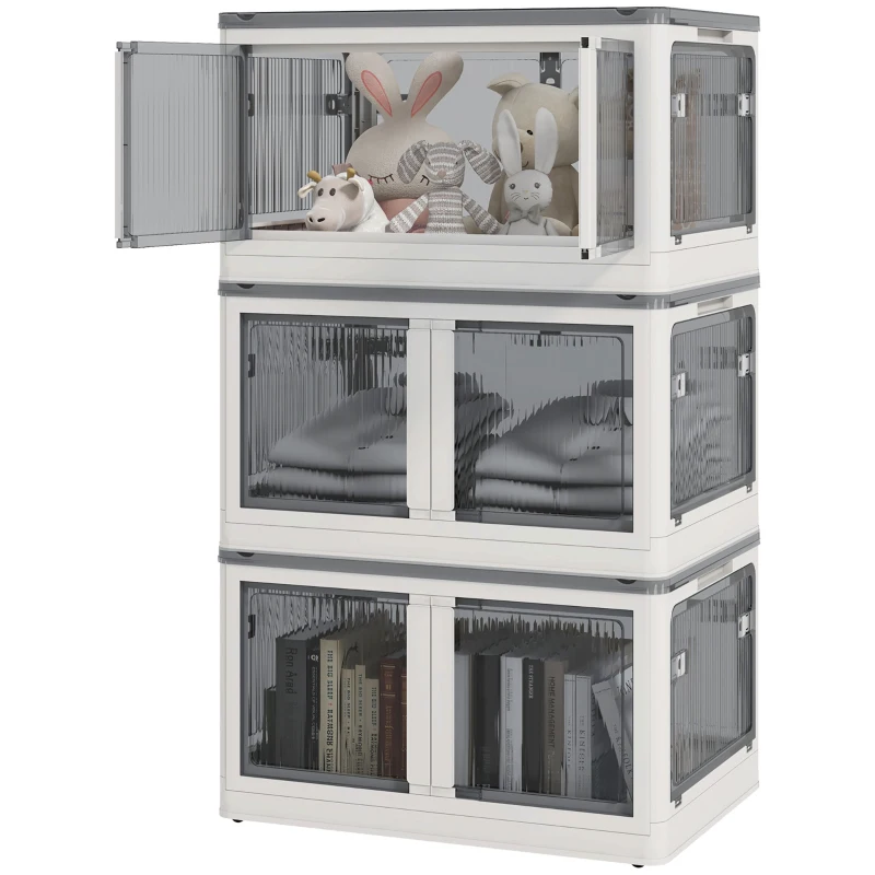 HOMCOM Opbergdoos, set van 3, inklapbaar, met wielen, 60 x 42 x 34 cm, wit