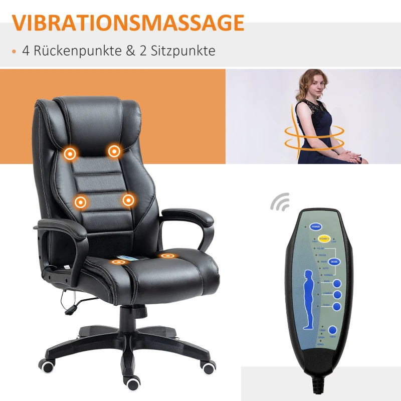 Vinsetto Massagebureaustoel draaistoel 6 trilpunten, in hoogte verstelbaar PP PU grijs