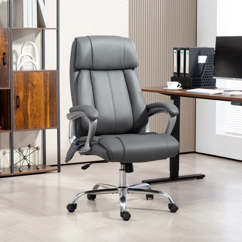 HOMCOM Cadeira de Escritório com Massagem Altura Ajustável Função de Aquecimento e Função de Inclinação 66x72x113-121 cm Cinzento Escuro