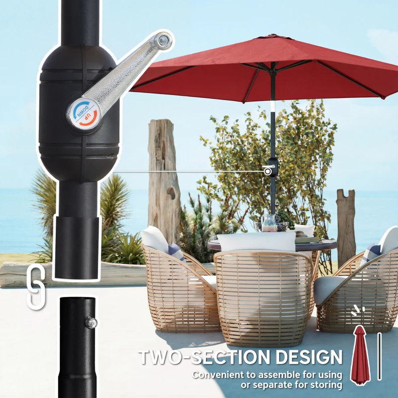 Outsunny 2.6 m Garden Parasol Umbrella with Aluminium Pole, Outdoor Patio Umbrella with Tilt and Crank, Vent, Wine Red