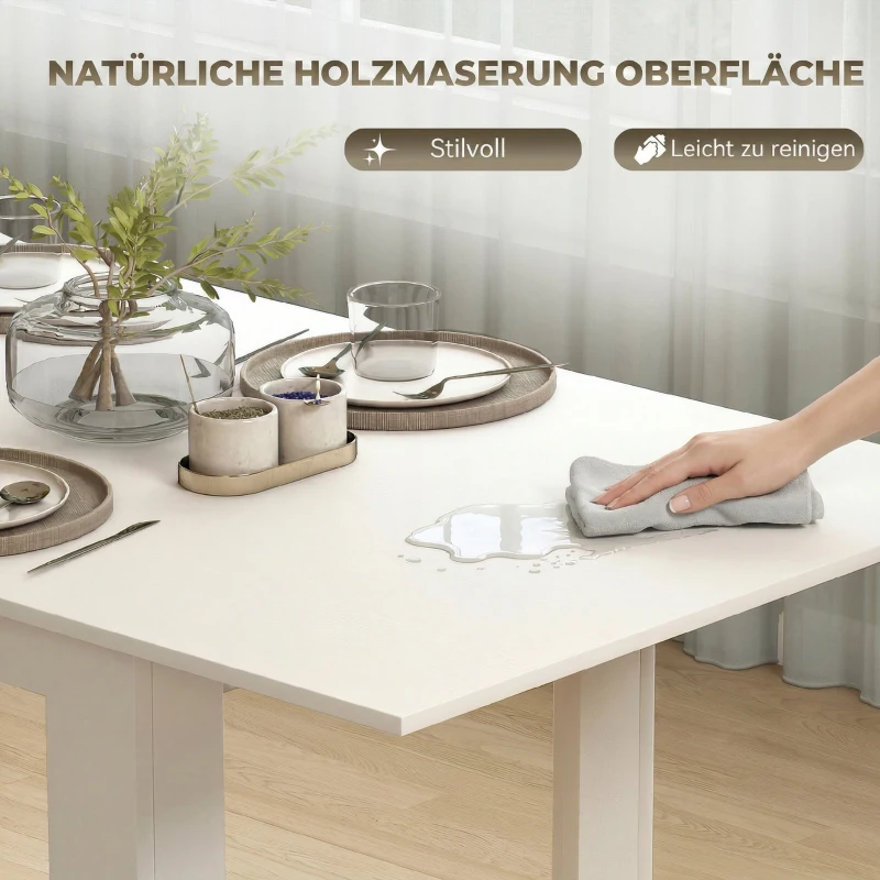HOMCOM Uitschuifbare Eettafel, 140/180 x 80 cm Keukentafel voor 6-8 Personen, voor Keuken of Eetkamer, Wit