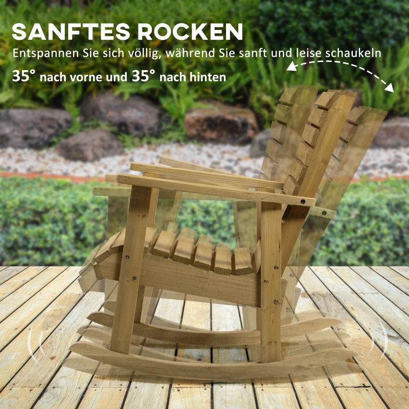 Outsunny tuinstoel, schommelfunctie, brede zitting en rugleuning, natuurlijk hout, 64 x 86 x 85 cm