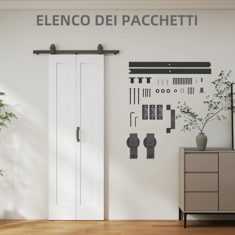 HOMCOM Porta Scorrevole a Libro Pieghevole a Portafoglio con Superficie Verniciabile, 70x210 cm, Bianco