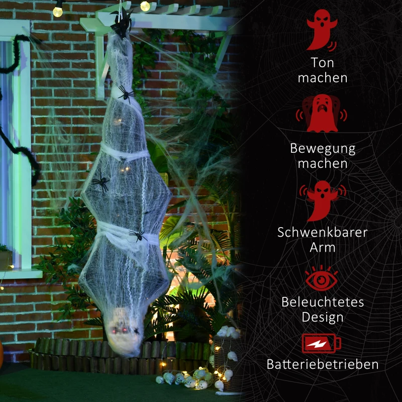 HOMCOM Halloween-Mummie, Halloween-decoratie, geluidsfunctie, 60 cm x 16 cm x 170 cm