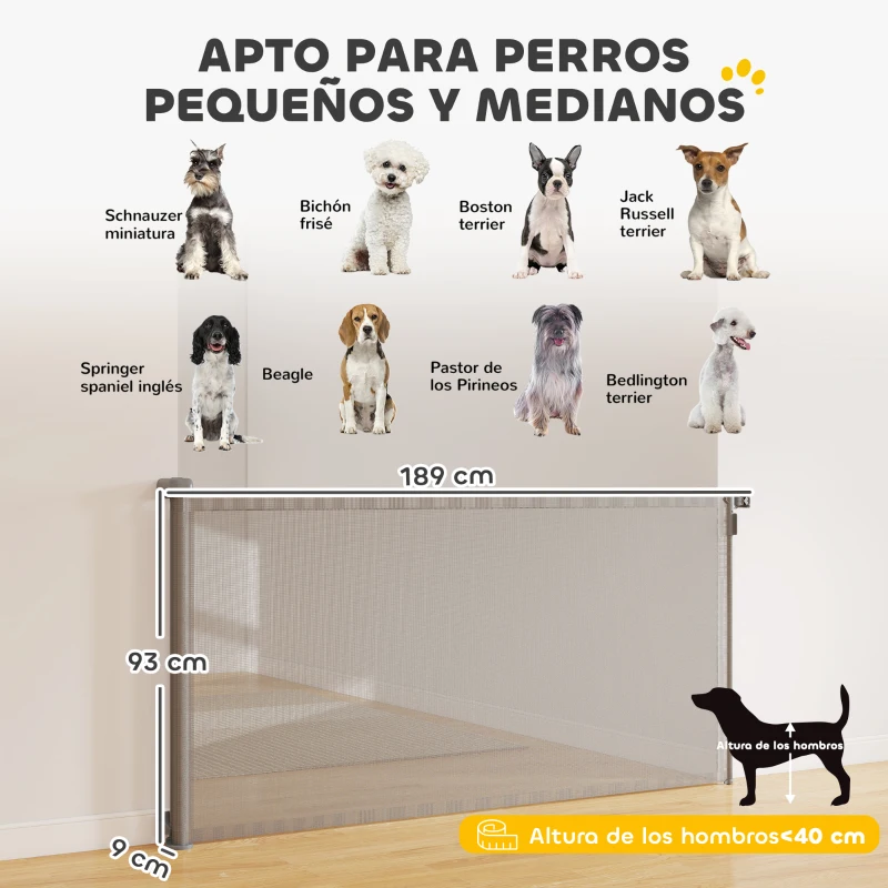 PawHut Barrera de Seguridad para Perros Retráctil Extensible hasta 180 cm de Ancho para Escaleras y Puertas Gris