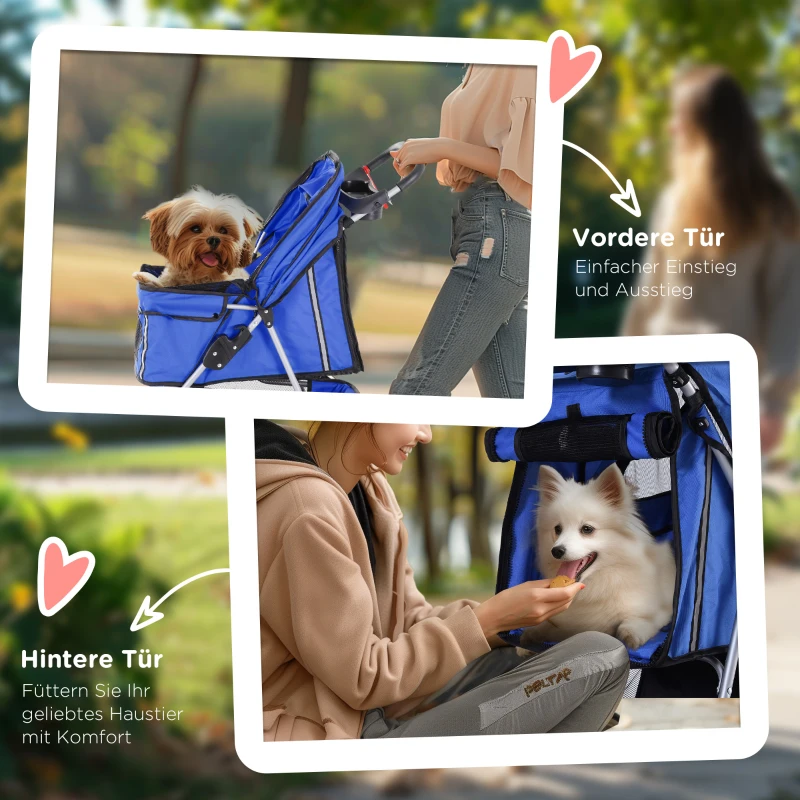 PawHut hondenwagen hondenbuggy honden pet stroller buggy 4 kleuren 3/4 wielen