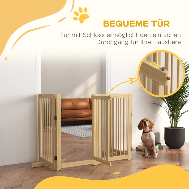 PawHut Hondenhek, vrijstaand, opvouwbaar, deur & voeten, houten frame, 220x36x91cm