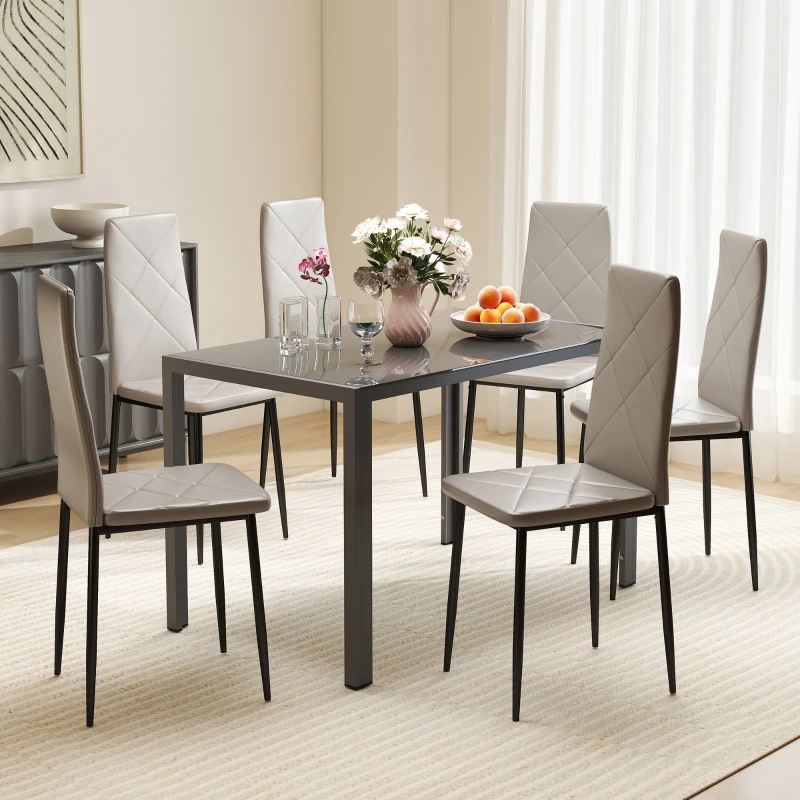 HOMCOM Set di 6 Sedie da Pranzo Moderne con Schienale Alto in Finta Pelle e Acciaio, 41x50x97 cm, Grigio