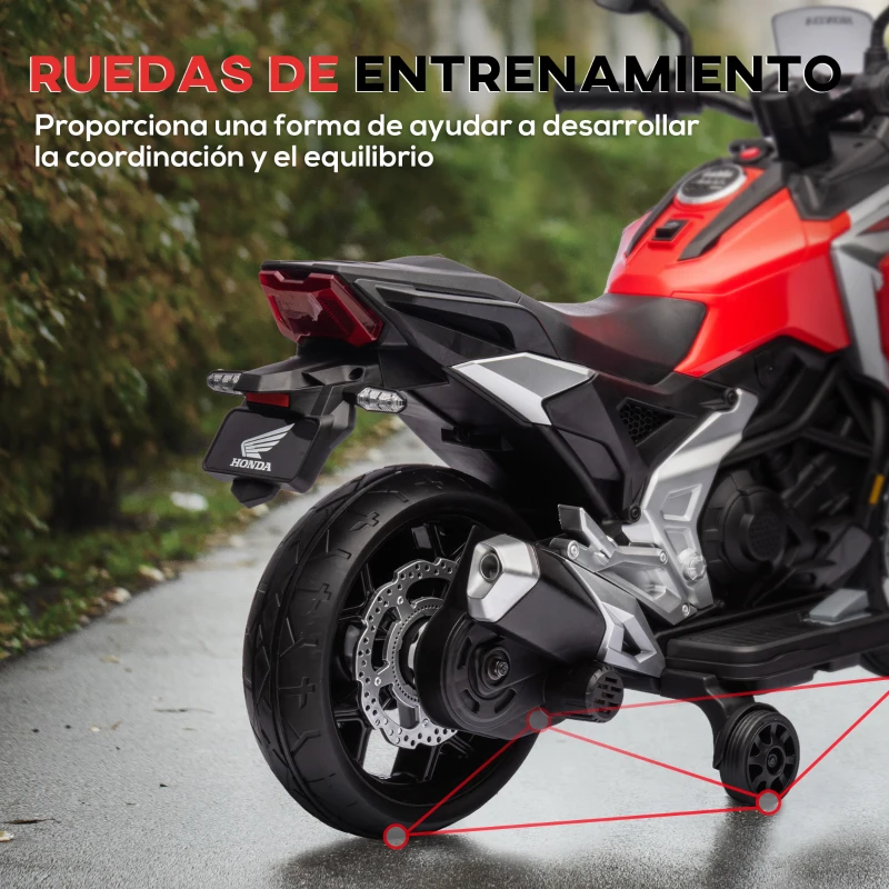 AIYAPLAY Moto Eléctrica para Niños de +3 Años con Licencia Honda con USB MP3 Luz LED y Velocidad 3 km/h Carga 30 kg Rojo