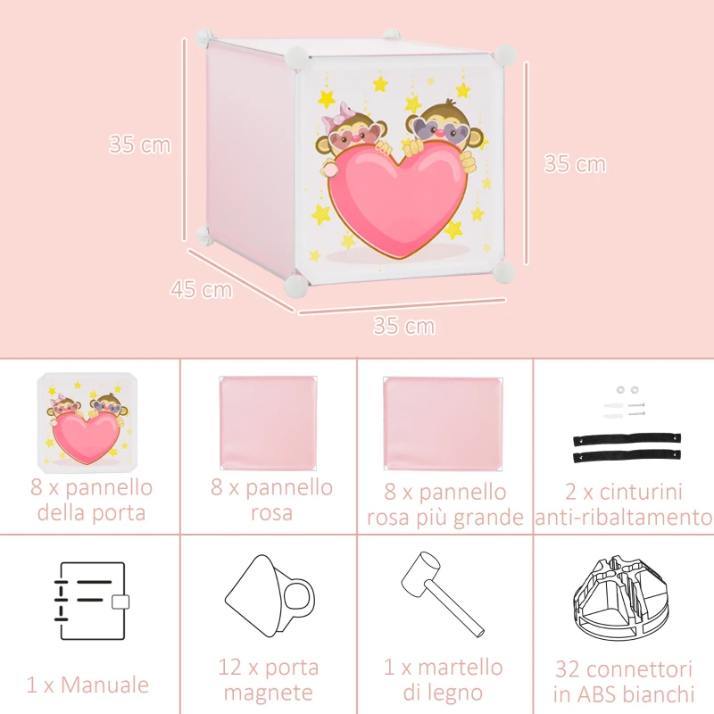 HOMCOM Mobile Scarpiera Modulare Salvaspazio, 6 Cubi 35x45x35 cm in Acciaio e PP, 74x47x144 cm, Rosa