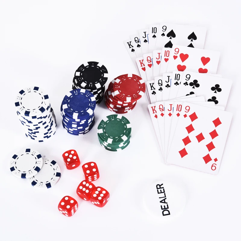 HOMCOM Pokerkoffer pokerset pokerchips 4/5 kleuren 2x kaartspel 5x dobbelstenen 1x aluminium koffer