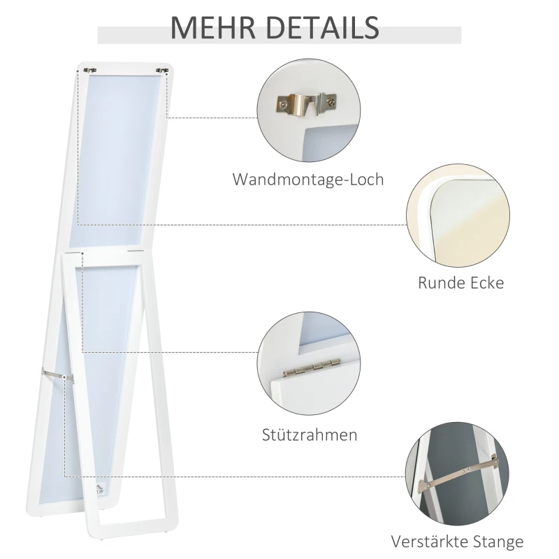 HOMCOM staande spiegel wit hout 37 cm x 43 cm x 156 cm(m-6)