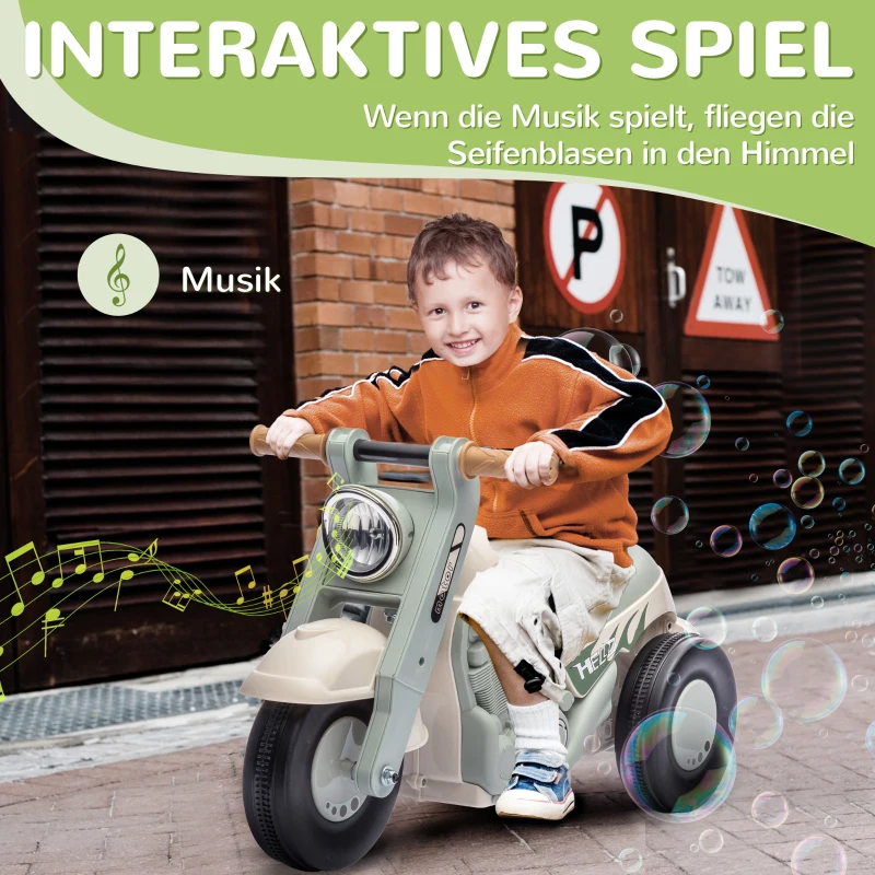 AIYAPLAY Glijauto in motor-ontwerp met muziek en bubbels voor 2-5 jaar, Crèmewit