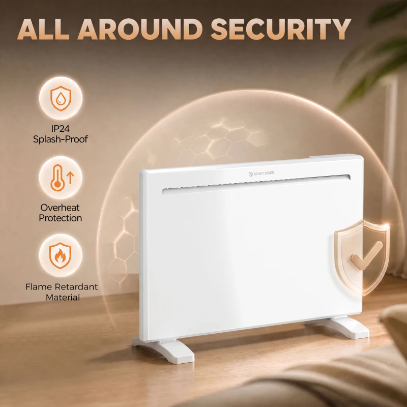 HOMCOM Radiateur Électrique 1500 W Connecté WiFi Sur Pied ou Mural, Commandes Vocales, 4 Modes, Écran LED, 70x21,5x43,5cm Blanc