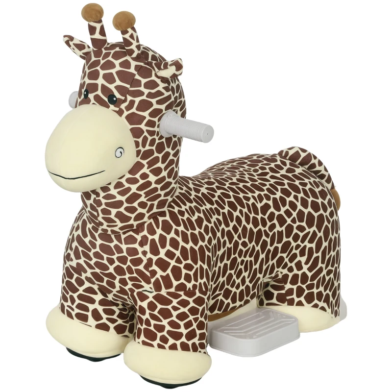 AIYAPLAY Giraffe om op te rijden, rijdend rijpaard in giraffevorm, op batterijen, wasbare bekleding, pedalen, stille wielen, muziek, 1,5-5 jaar, bruin