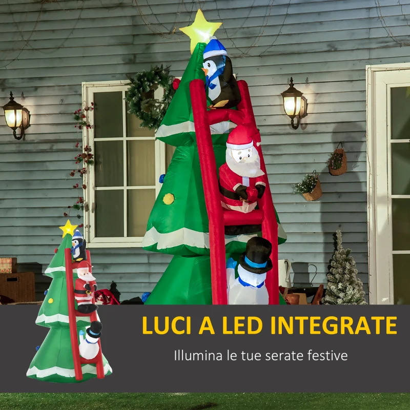 Outsunny Albero di Natale Gonfiabile con Babbo Natale e Luci LED, Gonfiatore Incluso, 162x125x247cm