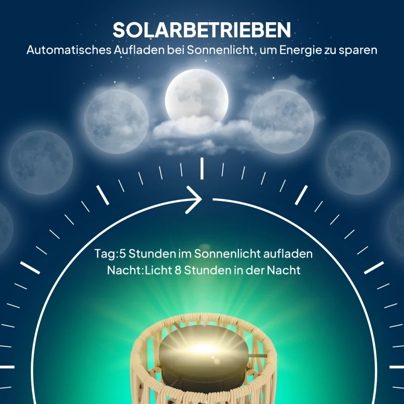 Outsunny Solar Staande Lamp Rattan met Lichtsensor 3 Automatische Lichtstanden in Boho-stijl IP44 Waterdicht