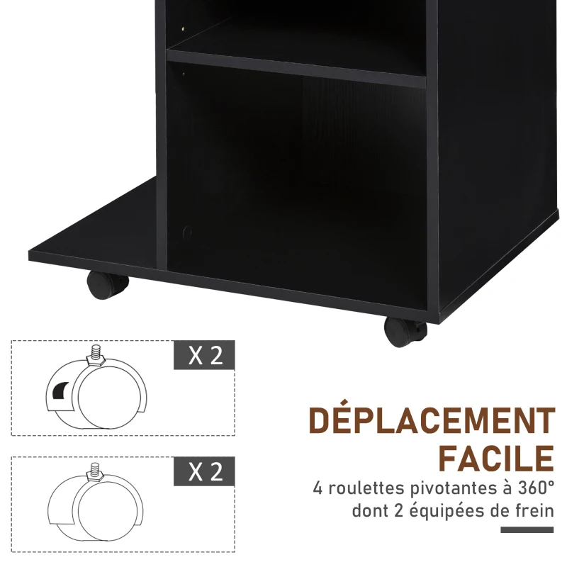 Vinsetto Support d'imprimante organiseur bureau caisson 2 niches tiroir espace CPU + grand plateau panneaux particules noir