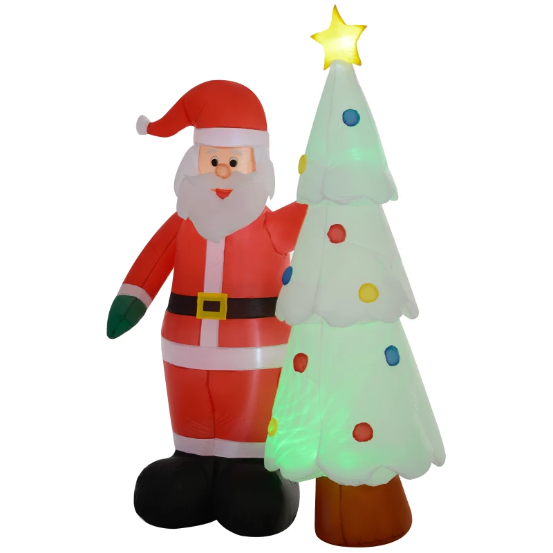 Outsunny 7ft Christmas Inflatable Decoration Santa Claus and Christmas Tree, Blow-Up Outdoor Garden Display for Lawn Garden Party