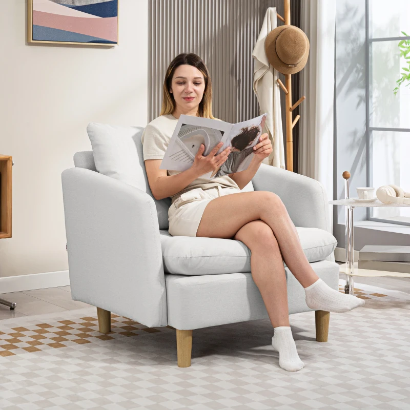 HOMCOM Poltrona da Salotto Moderna in Tessuto con Seduta Ampia e Imbottitura Spessa, 90x86x91 cm, Crema