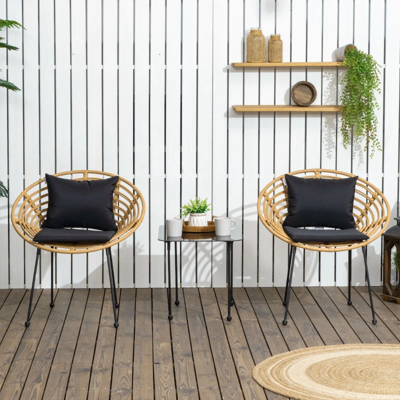 Outsunny Ensemble de 2 chaises de jardin en acier et résine tressée avec coussins moelleux 71,5 x 64 x 75 cm