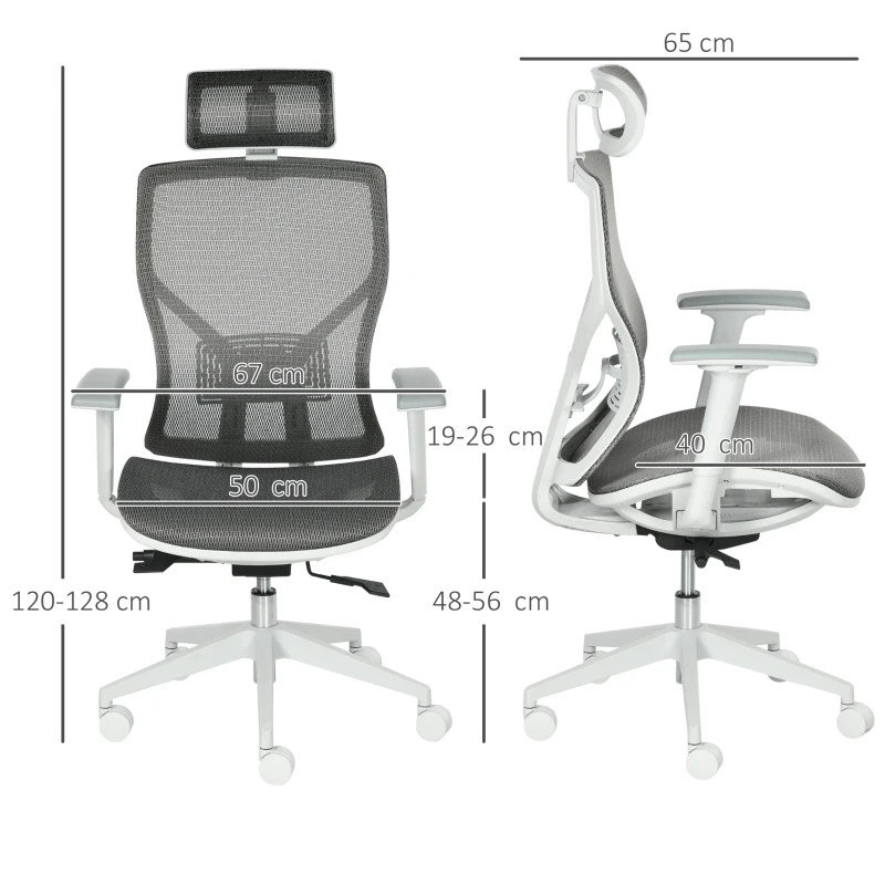 Vinsetto Silla de Oficina Giratoria Silla de Escritorio Ajustable en Altura con Reposabrazos Reposacabezas 67x65x120-128 cm Gris