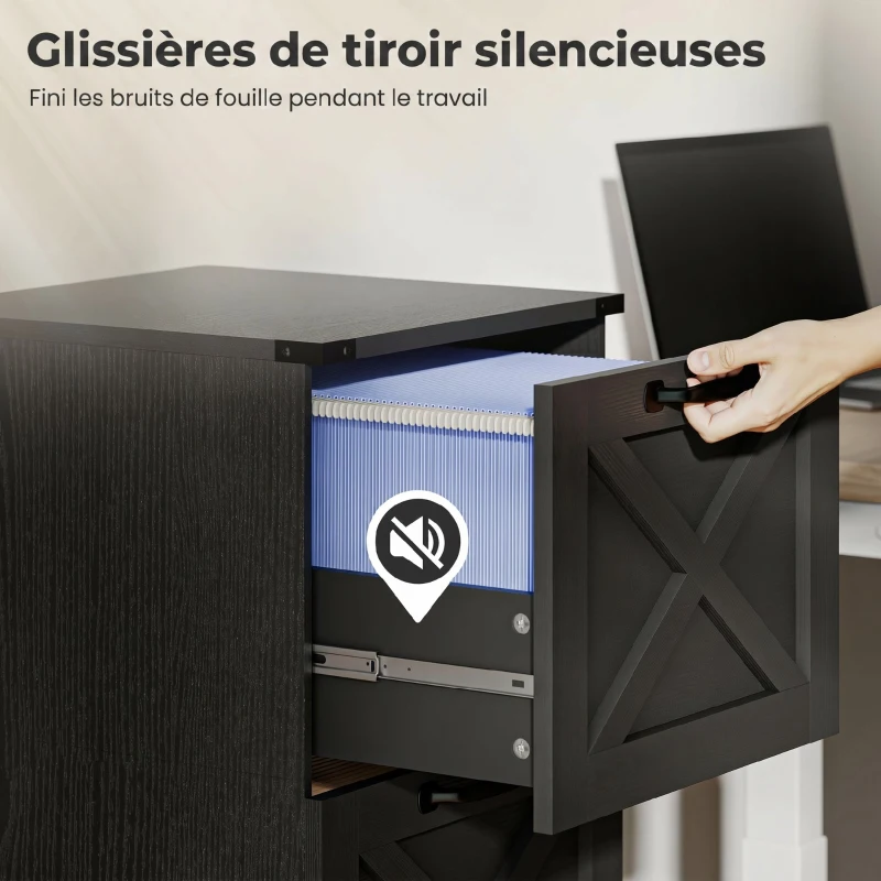 HOMCOM Caisson de Bureau avec 2 Tiroirs, Dossiers Suspendus pour Formats Lettre/A4, Style Rustique, 40x40x71cm, Noir