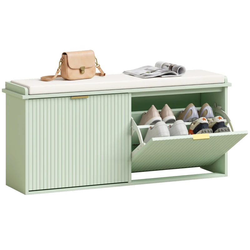 HOMCOM Banc à chaussures avec coussin d'assise rembourré et tiroir rabattable pour couloir, chambre, 104 x 26 x 47,5 cm, vert