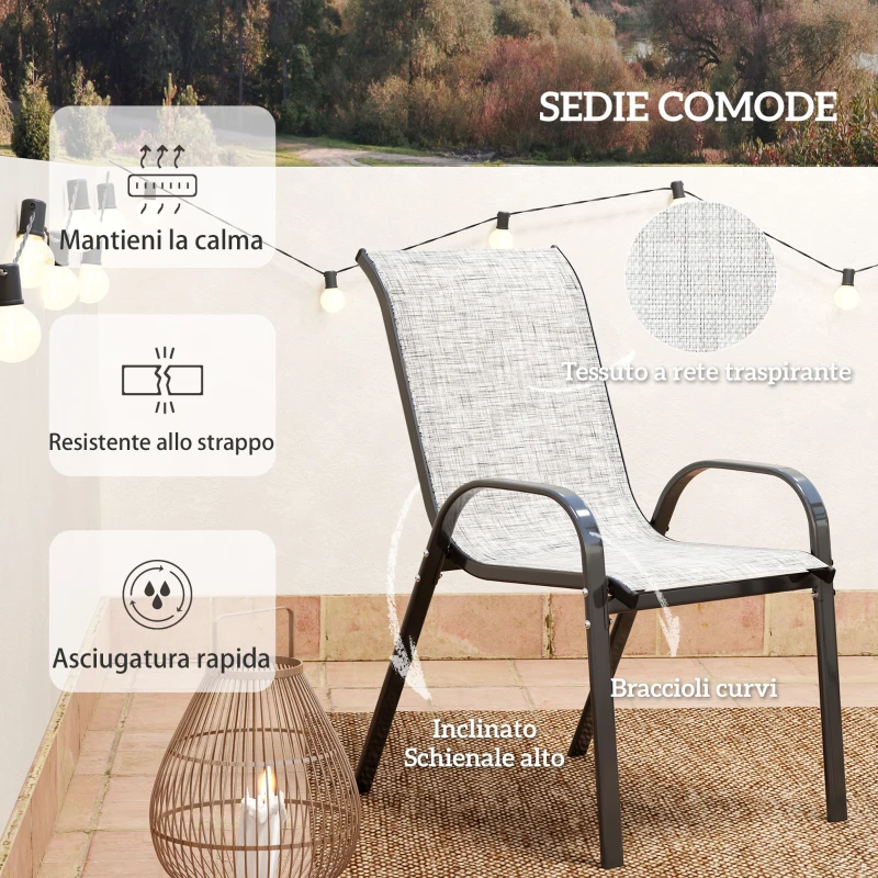Outsunny Set da Giardino 3pz con 2 Sedie da Giardino 54x71x93 cm e Tavolino Rotondo Ø60x71 cm in Acciaio Grigio