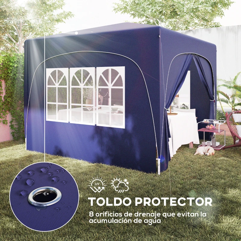 Outsunny Cenador Plegable 3x3 m Gazabo con Paneles Laterales UPF50+ Altura Ajustable y Bolsa de Transporte Azul Oscuro