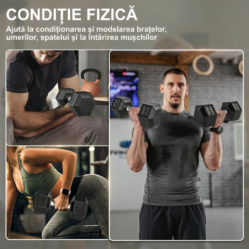 HOMCOM Gantere cu Mâner Zimțat, Fontă, 2 x 12,5 kg pentru Acasă, Sală, Antrenament Forță