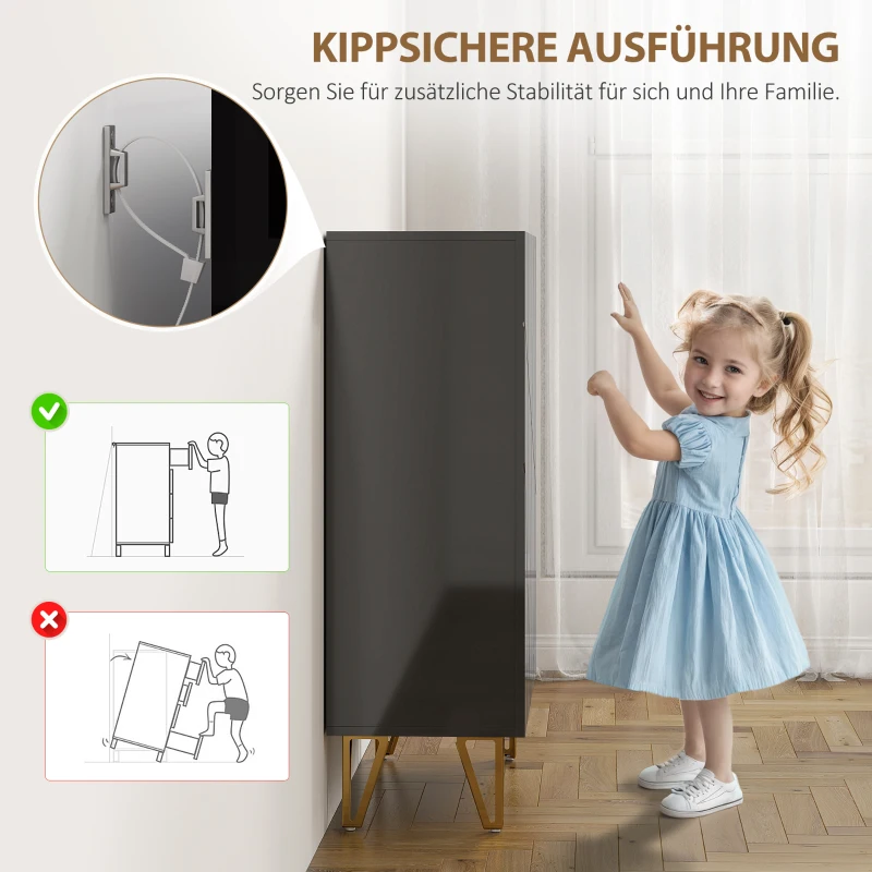 HOMCOM Schoenenkast met 2 Deuren, Schoenenrek, Schoenenopberging met 3 Verstelbare Planken 72 x 31,5 x 95 cm, Zwart(m-8)