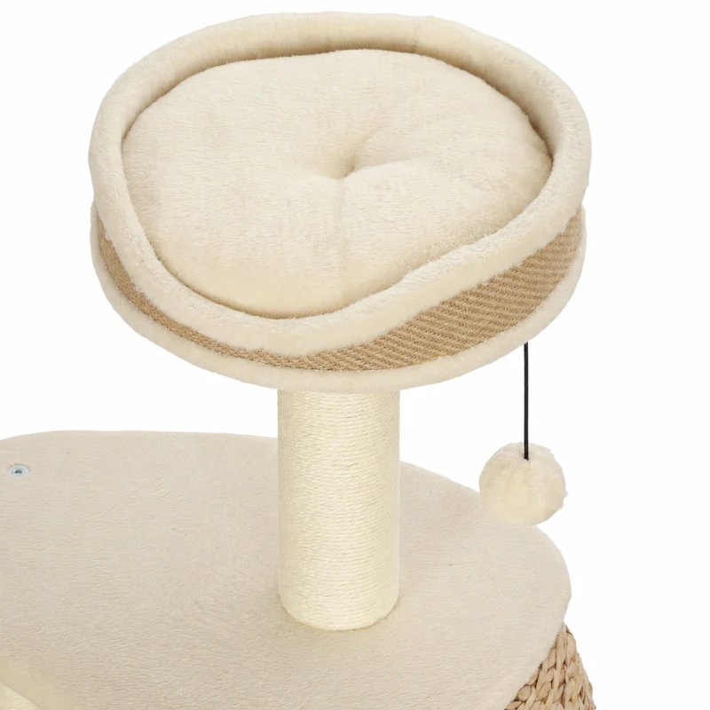 PawHut Grote krabpaal van 132 cm met handgevlochten kattenhuis van lisdodde, sisalpalen, ligbed, 3 speelballen en anti-kantelband, voor 1-2 katten tot 6 kg