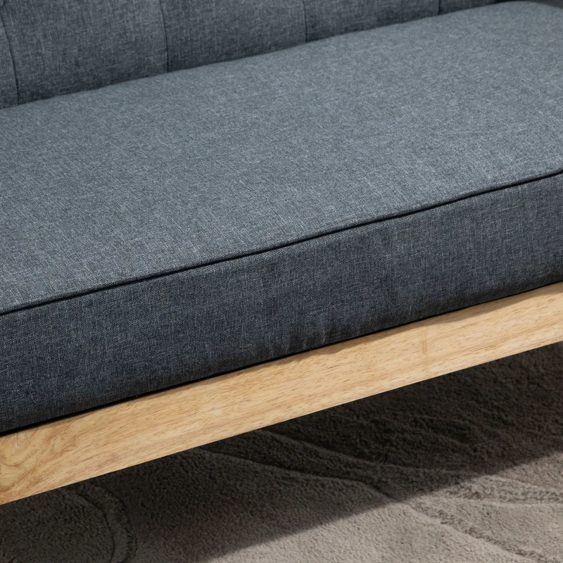 HOMCOM Sofá de 2 Plazas con Respaldo Cojines Acolchados Patas de Madera Antideslizantes Botones con Mechones 113x67x78 cm Gris