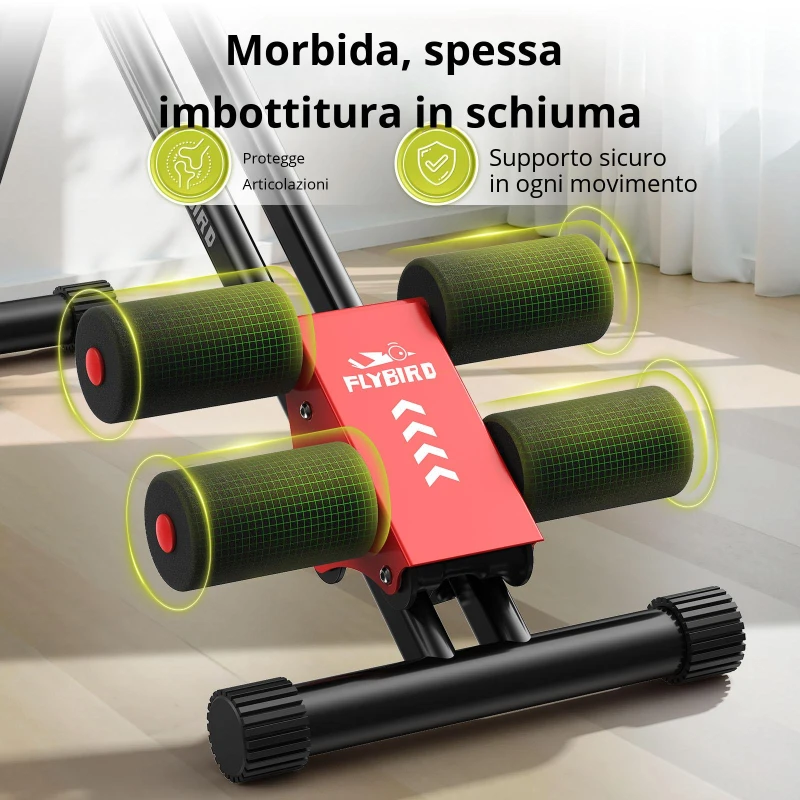 Allenatore per addominali, regolabile, multifunzionale & pieghevole, ruote silenziose & imbottitura in schiuma, 122L x 50P cm, 122x50x0 cm, Nero