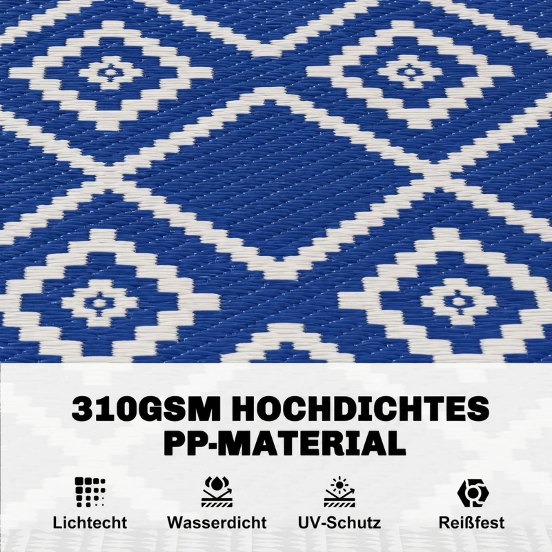 Outsunny Terrasvloerkleed voor buiten, weerbestendig, modern ontwerp, 182 cm x 274 cm x 0,3 cm, Blauw + Wit