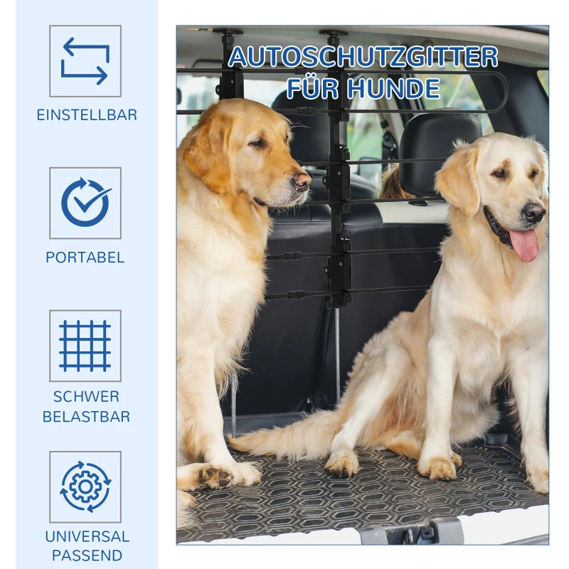 PawHut hondenrek auto, verstelbaar hondenrek voor honden, scheidingswand
