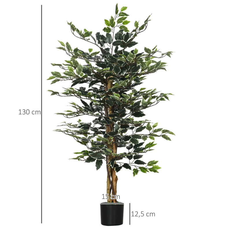 HOMCOM Ficus Artificial de 130 cm Planta Artificial de 702 Hojas con Maceta Decoración para el Hogar Ø15x130 cm Verde