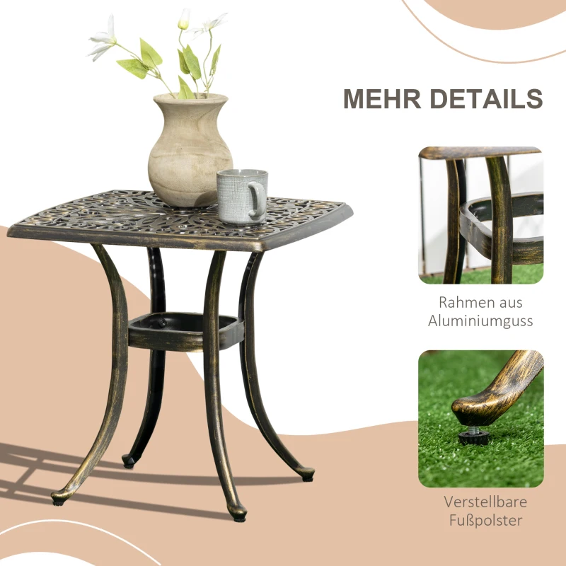 Outsunny bijzettafel terrastafel met parasolgat, aluminium frame voor tuin