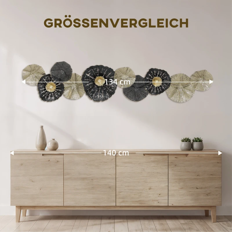HOMCOM Wandpaneel, wanddecoratie met metalen frame, moderne stijl, Zwart+Goud