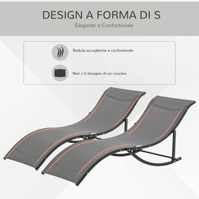 Outsunny Set 2 Sdraio da Giardino Pieghevoli, Lettino Prendisole in Alluminio e Textilene, 61x165x63 cm