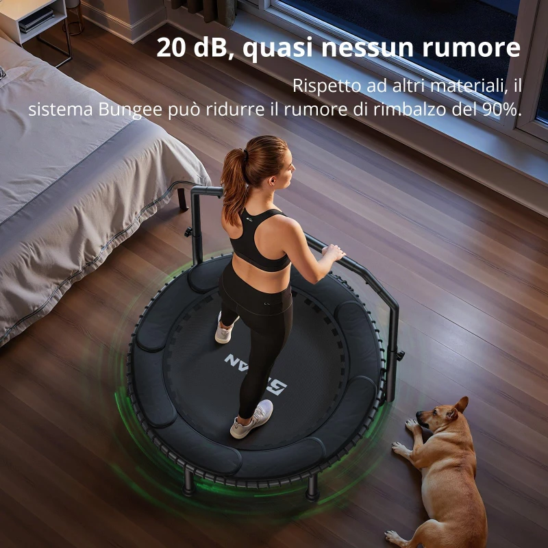 Trampolino Rebounder per Adulti, pieghevole, corrimano regolabile, appoggiapiedi antiscivolo, 102x102x106 cm, Nero