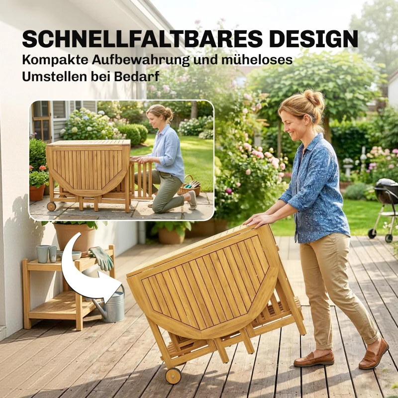 Outsunny Tuinmeubelset FSC hout zitgroep 7-delig uitschuifbare tafel met 6 klapstoelen parasolopening lamellenontwerp