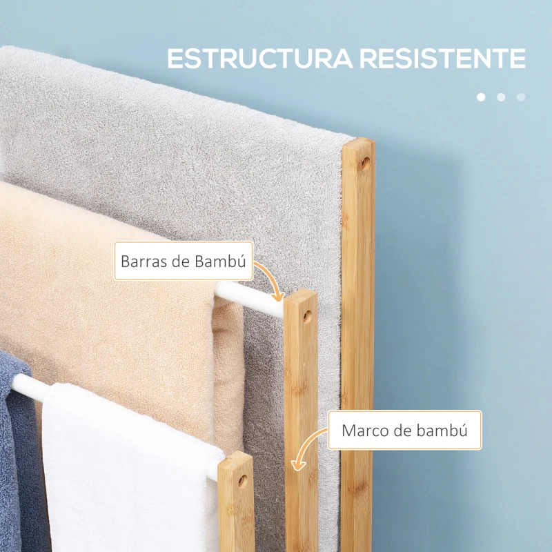 HOMCOM Toallero de Pie de Bambú con 3 Barras Toallero de 3 Niveles para Baño Lavadero 48x25,8x94 cm Natural